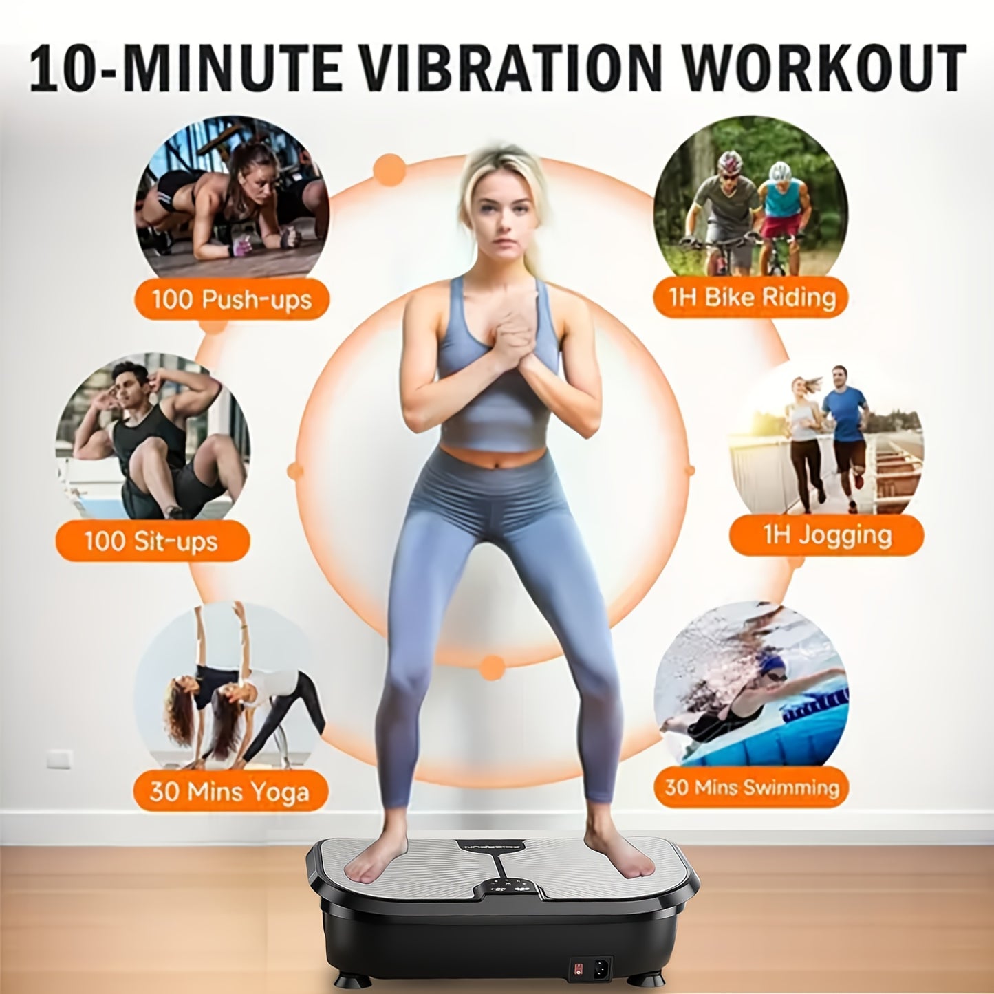 FEIERDUNSTYO Vibration Plate Exercise Machine For Lymphatic Drainage, Power Vibrate Stand Shake Board 400Lbs Capacity Whole Body Workout Waver With Fitness Resistance Bands Weight Loss Gifts For Women Men, Without Battery