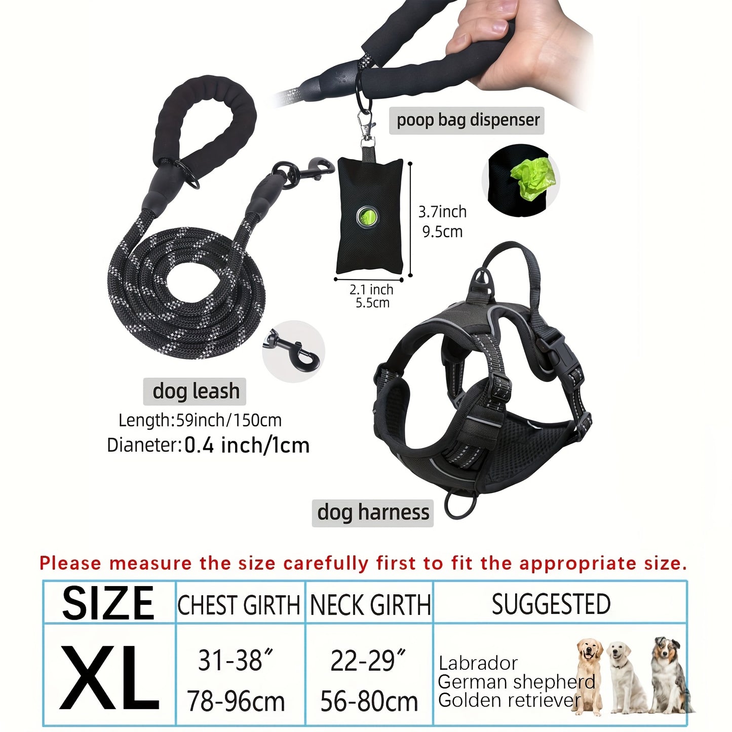 Escape-Proof Dog Harness Set with Leash and Poop Dispenser