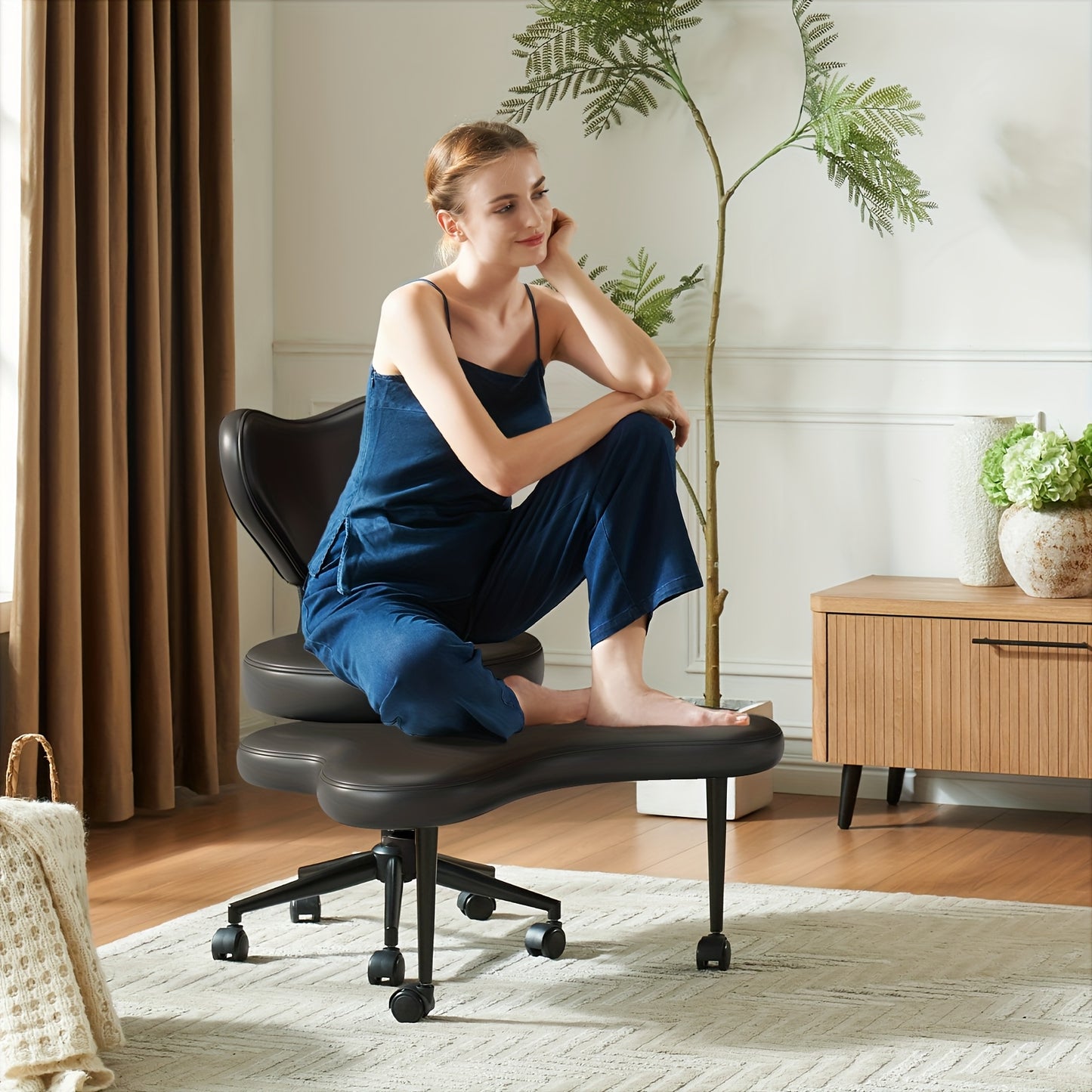 Pinmoco Cross Legged Ergonomic Office Chair With Wheels
