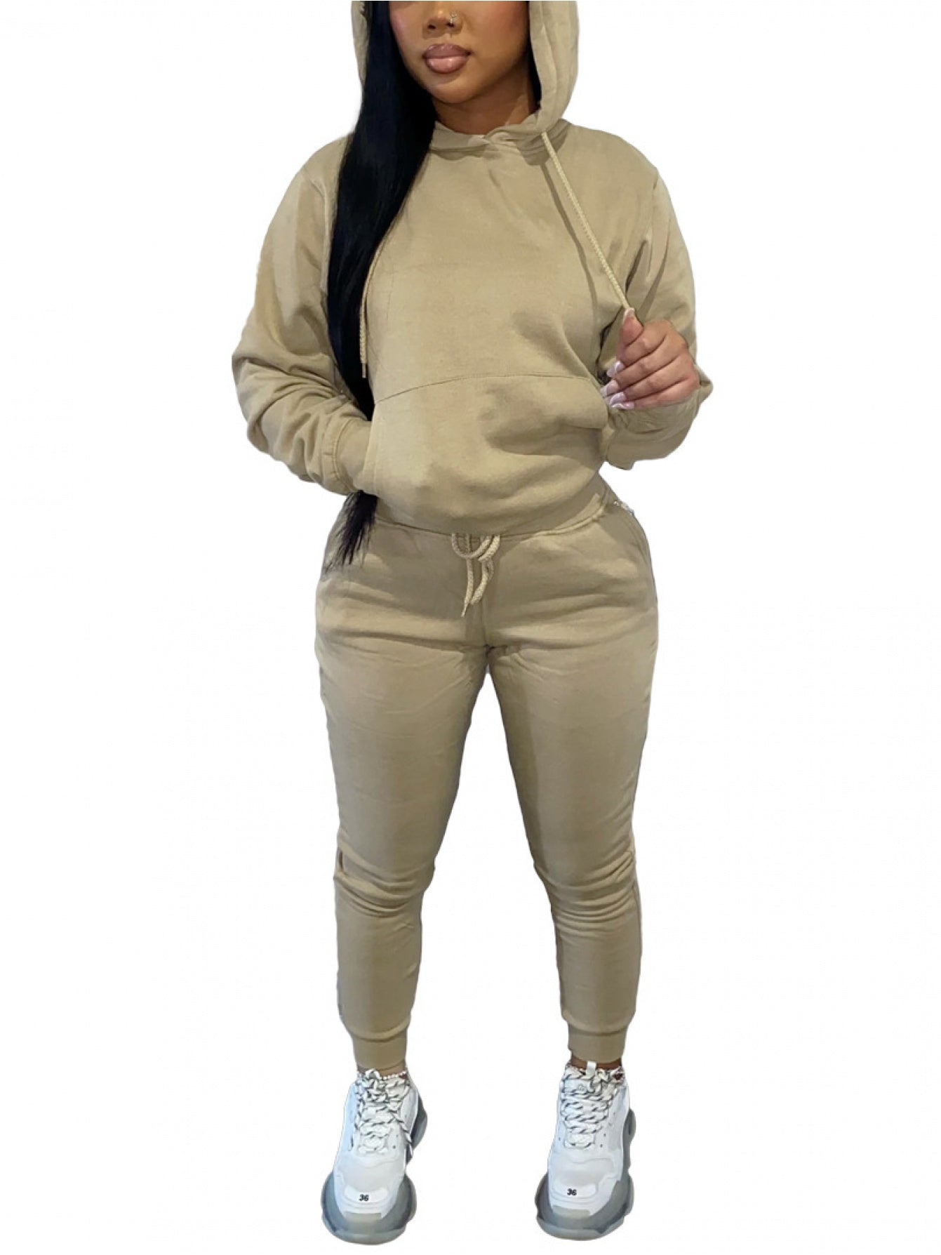 Womens Fleece Lined Hoodie Set With High Neck Chest Pad