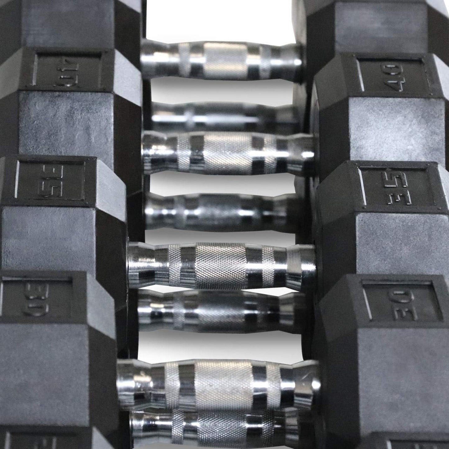 Rubber Coated Hex Dumbbell Set with Vertical Rack
