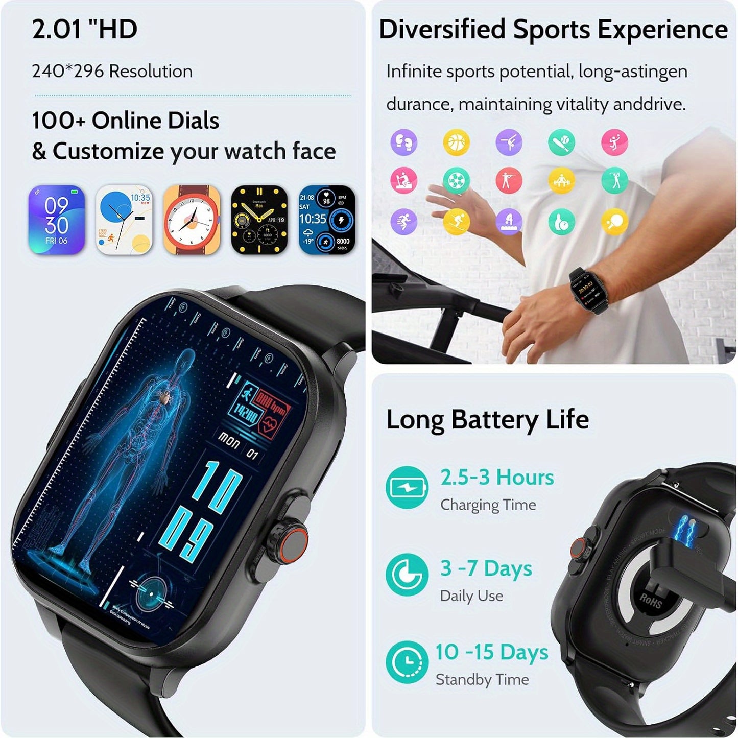 Unisex Smartwatch With 280mAh Battery And Android iOS