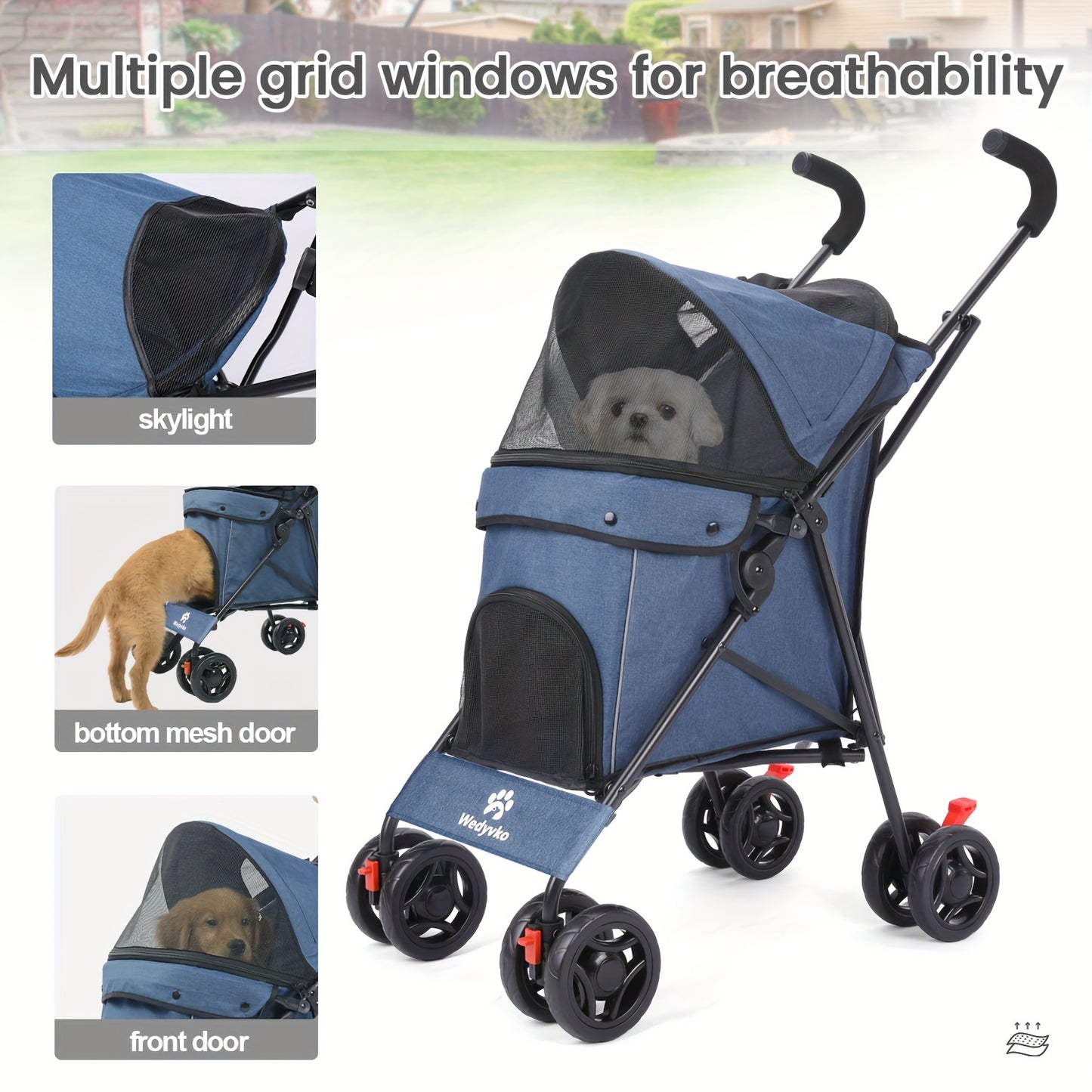 Pet Stroller Folding Cart for Dogs and Cats on the Go