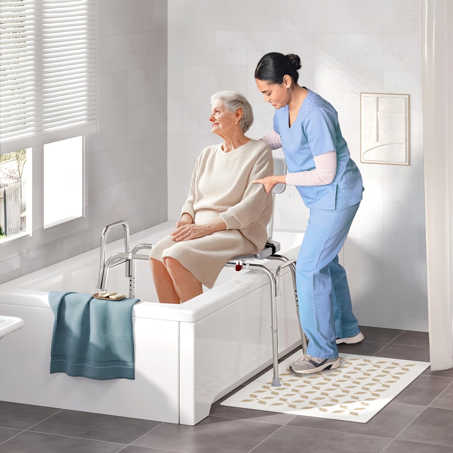 Sliding Shower Chair with Non Slip Aluminum Body and Safety Belt
