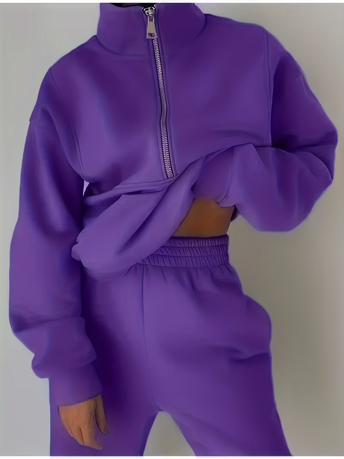 Womens Two Piece Fleece Set Long Sleeve Sweatshirt Joggers