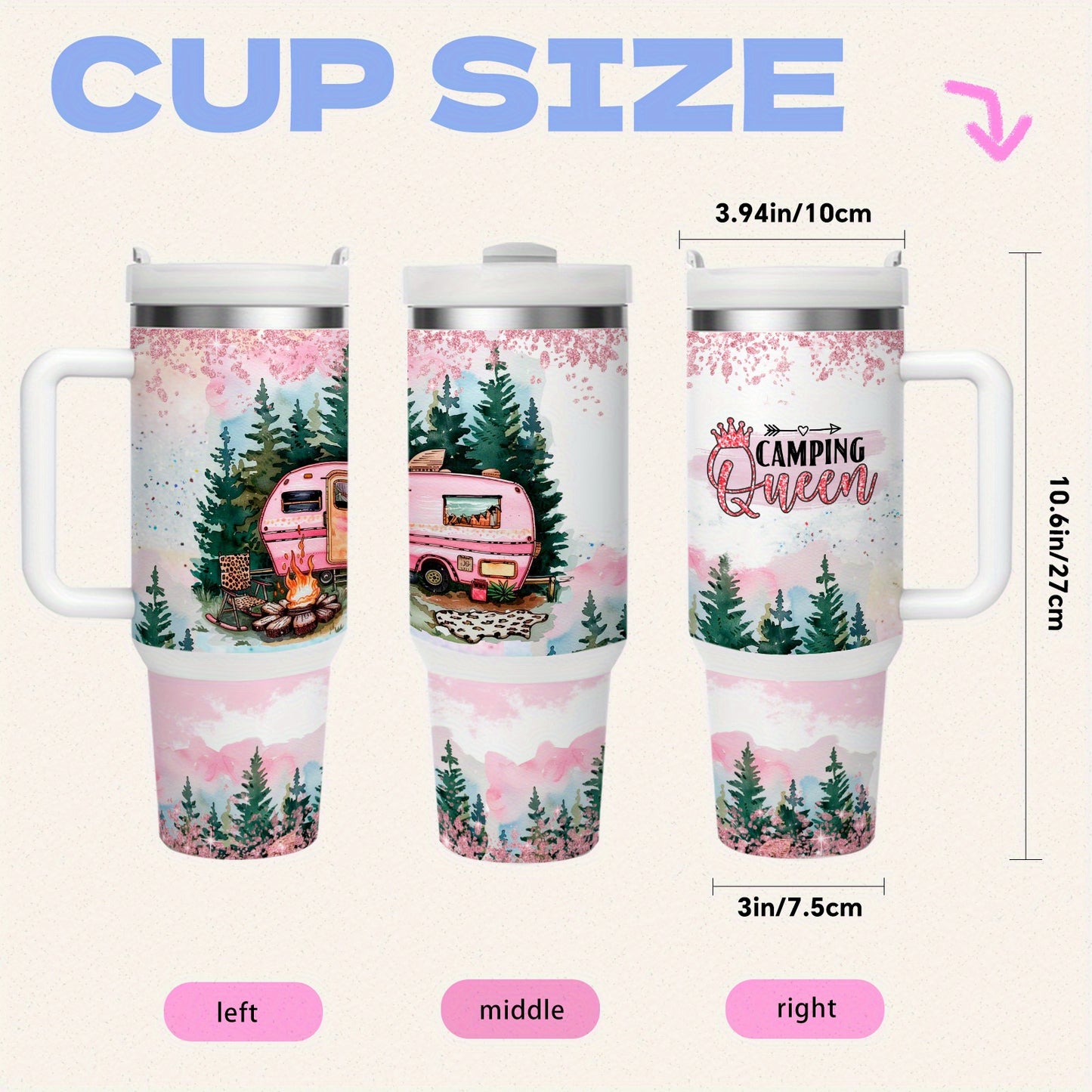 MIKENDA 1pc 40oz Insulated Stainless Steel Double Wall Tumbler, Camping Queen - Durable And Keeps Cold for 24 Hours Or Hot for 12 Hours - Perfect for Hot And Cold Drinks, Home Kitchen Use - Gift for Active Lifestyles. Hallowe