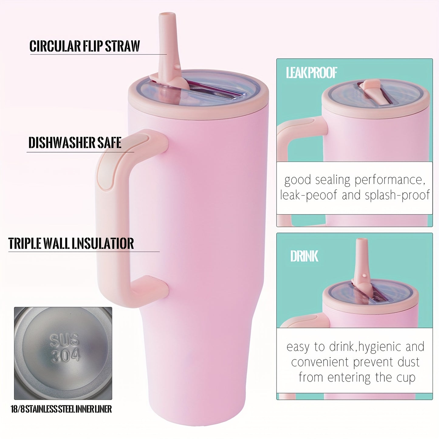 Stainless Steel Vacuum Insulated Tumbler With Straw Lid And Smartphone