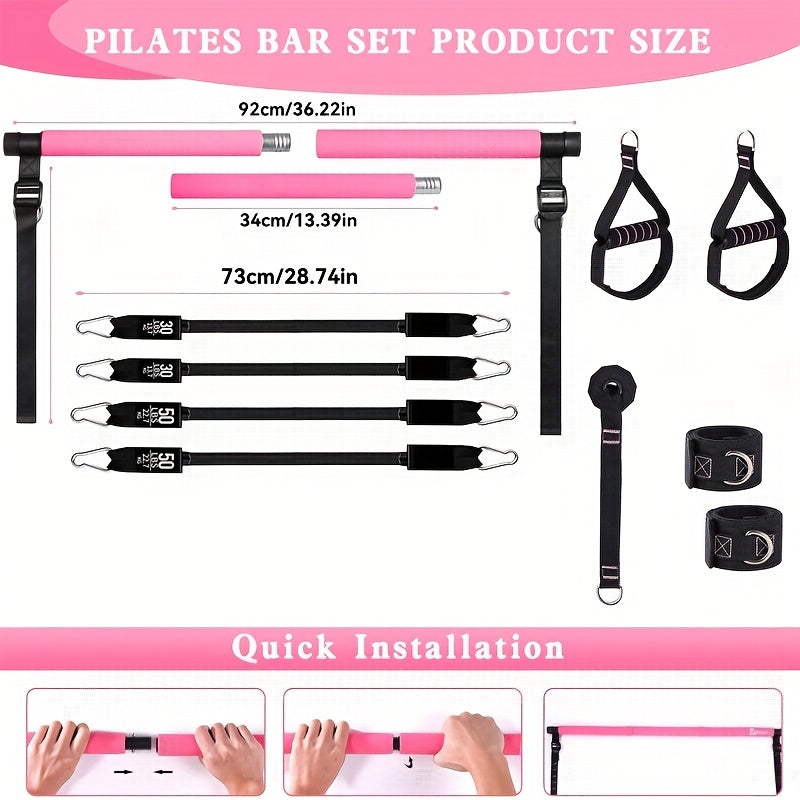 14pcs Pilates Bar Set with 6 Resistance Bands (180LBS), Multi-Functional Fitness Puller, Yoga Exercise Equipment, Home Pilates Stretching Trainer for Legs, Glutes, Waist, and Arms
