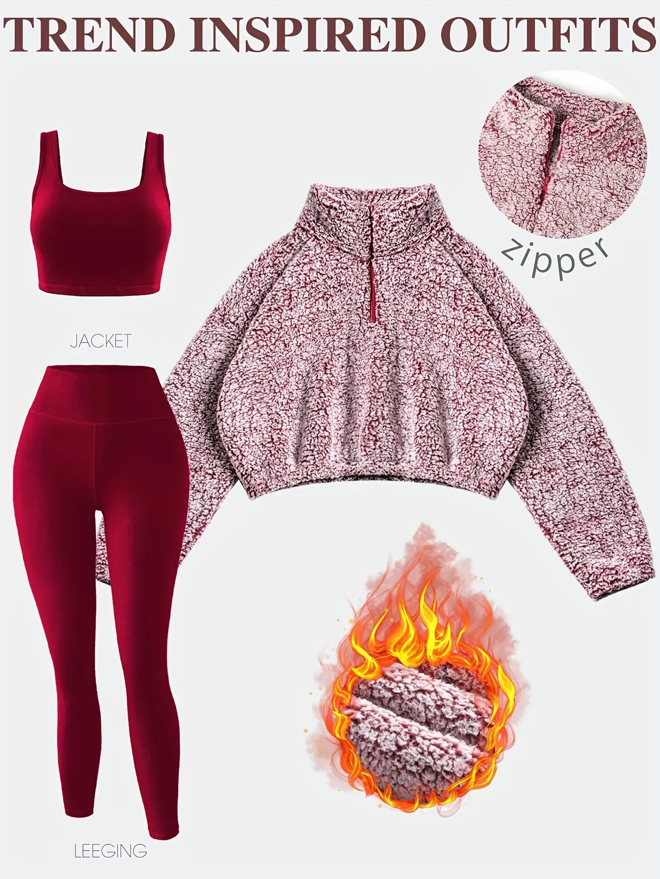 3pcs Women's -Lined Athletic Set: Bubble Texture Short Jacket, Breathable Sports Bra & Quick-Dry Yoga Leggings - Full Coverage Winter Gym Suit, Non-Transparent Workout Outfit (Polyester) for Training, Yoga & Cold Weather