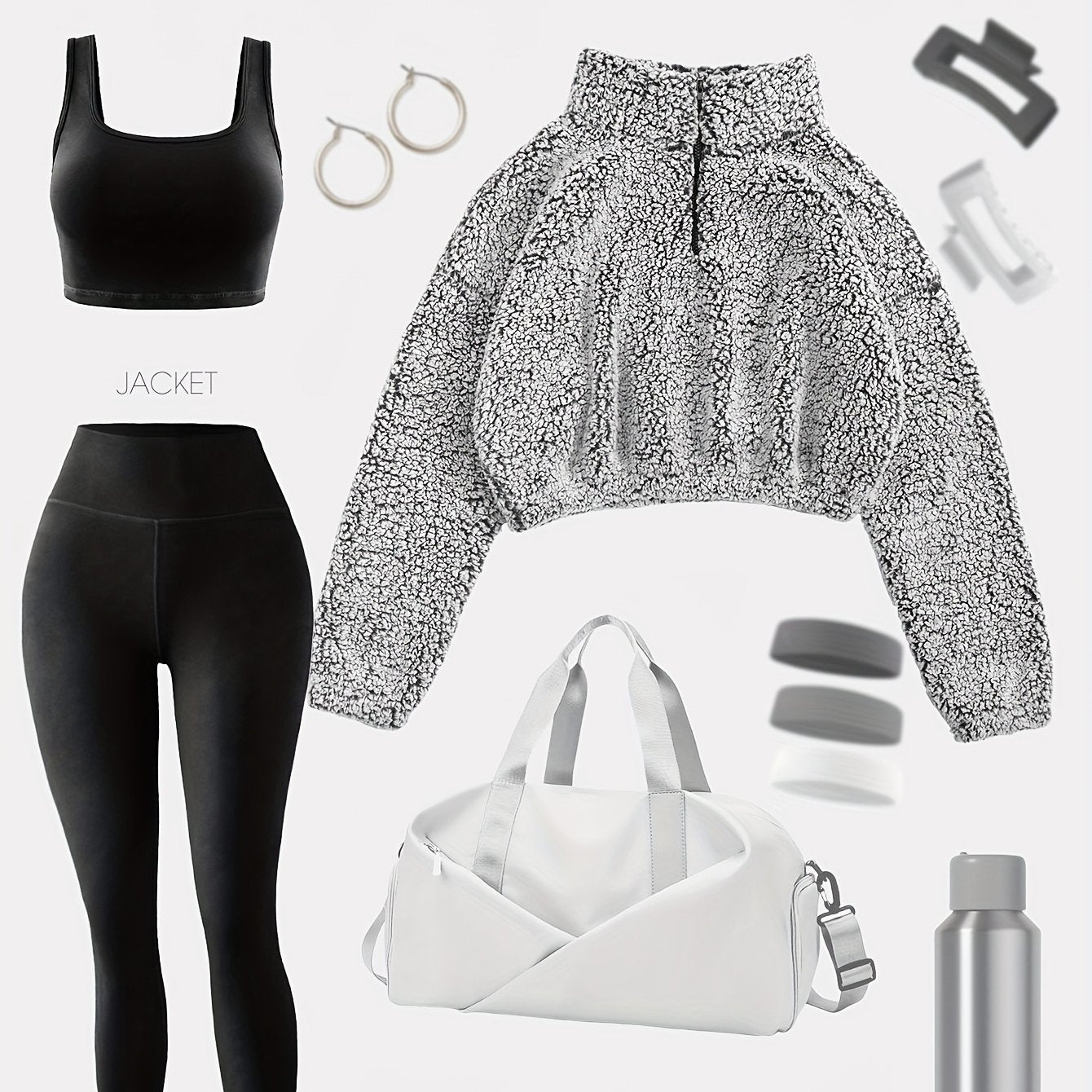 3pcs Women's -Lined Athletic Set: Bubble Texture Short Jacket, Breathable Sports Bra & Quick-Dry Yoga Leggings - Full Coverage Winter Gym Suit, Non-Transparent Workout Outfit (Polyester) for Training, Yoga & Cold Weather