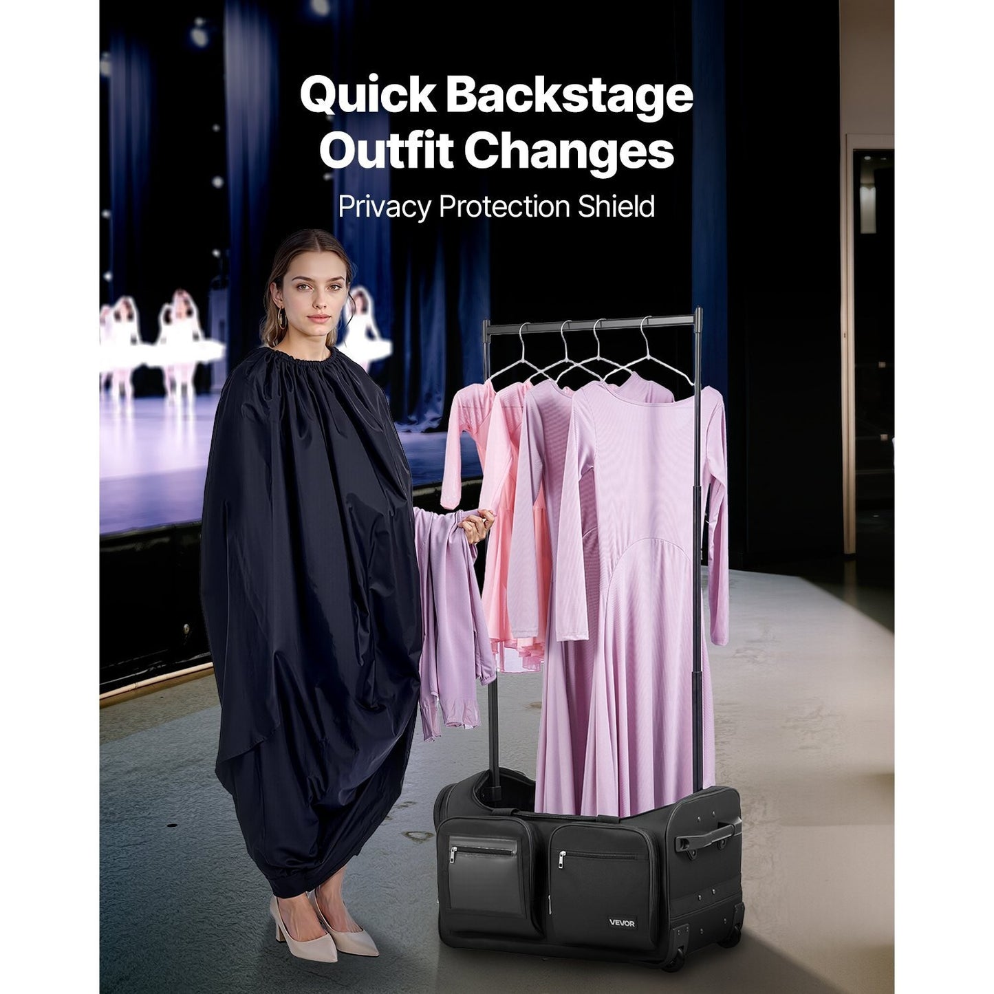 Versatile Rolling Dance Bag With Adjustable Garment Rack