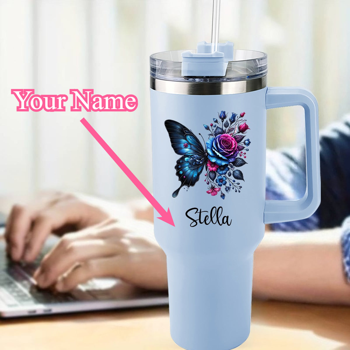 Personalized Insulated Stainless Steel Tumbler With Name And Straw