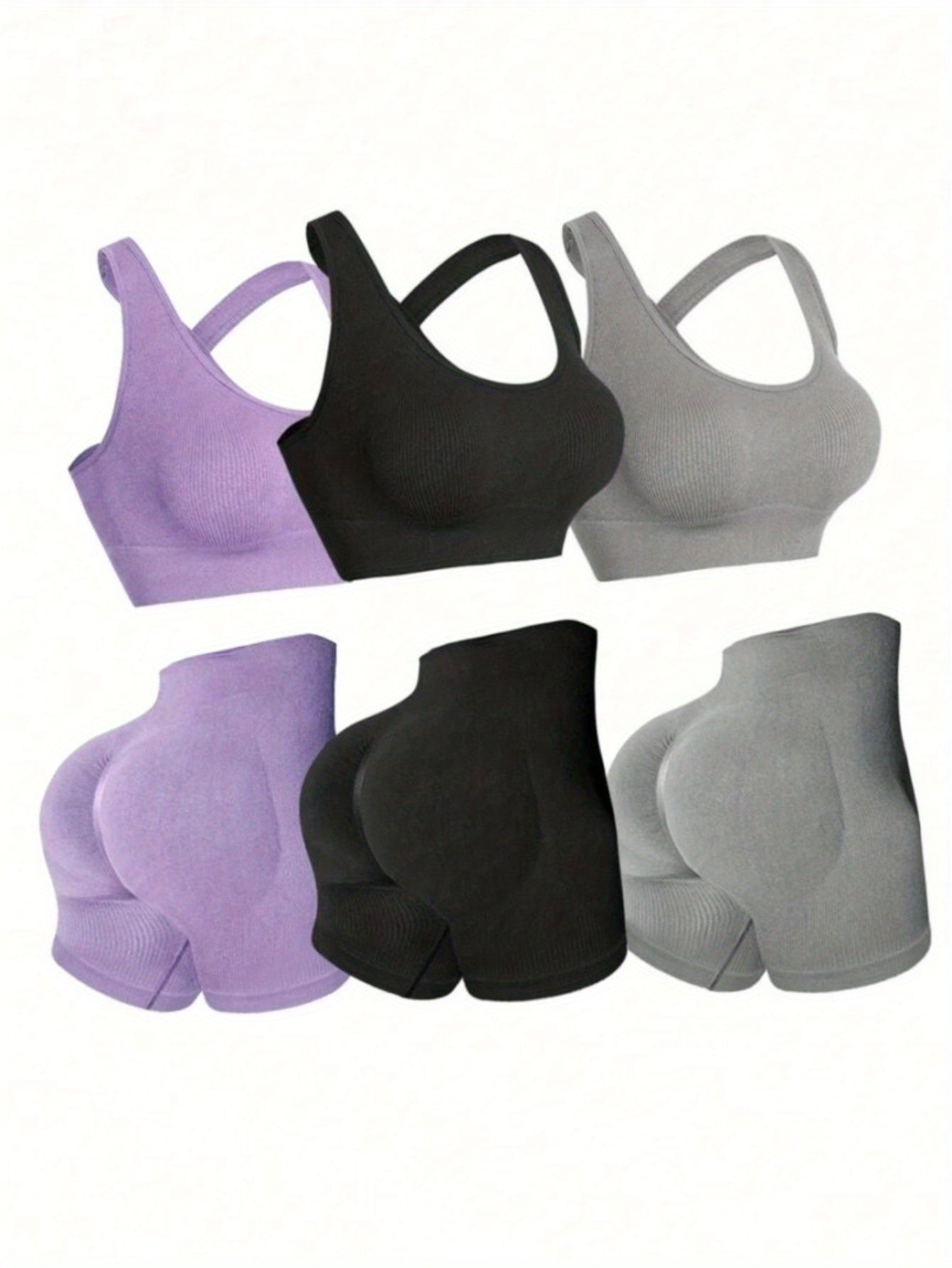 Three Piece Womens Fitness Set With Backless Bra And Shorts