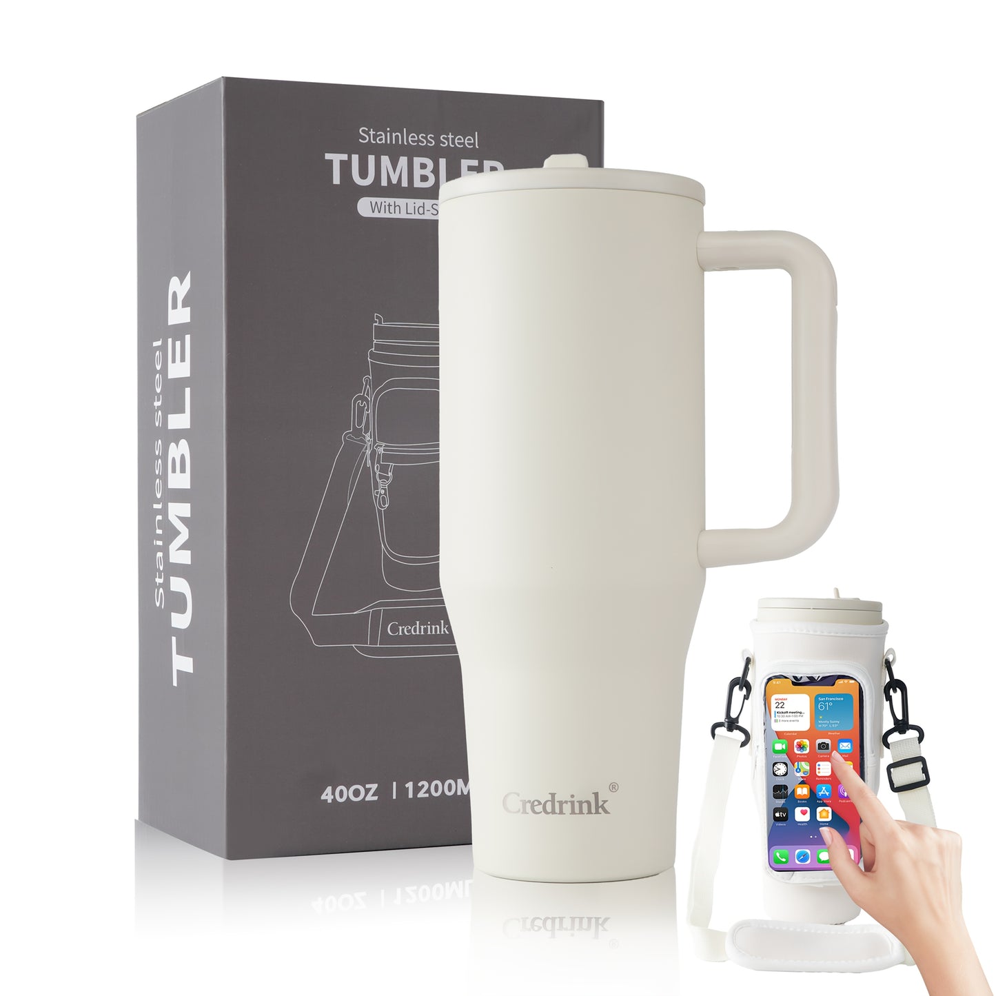Stainless Steel Vacuum Insulated Tumbler With Straw Lid And Smartphone