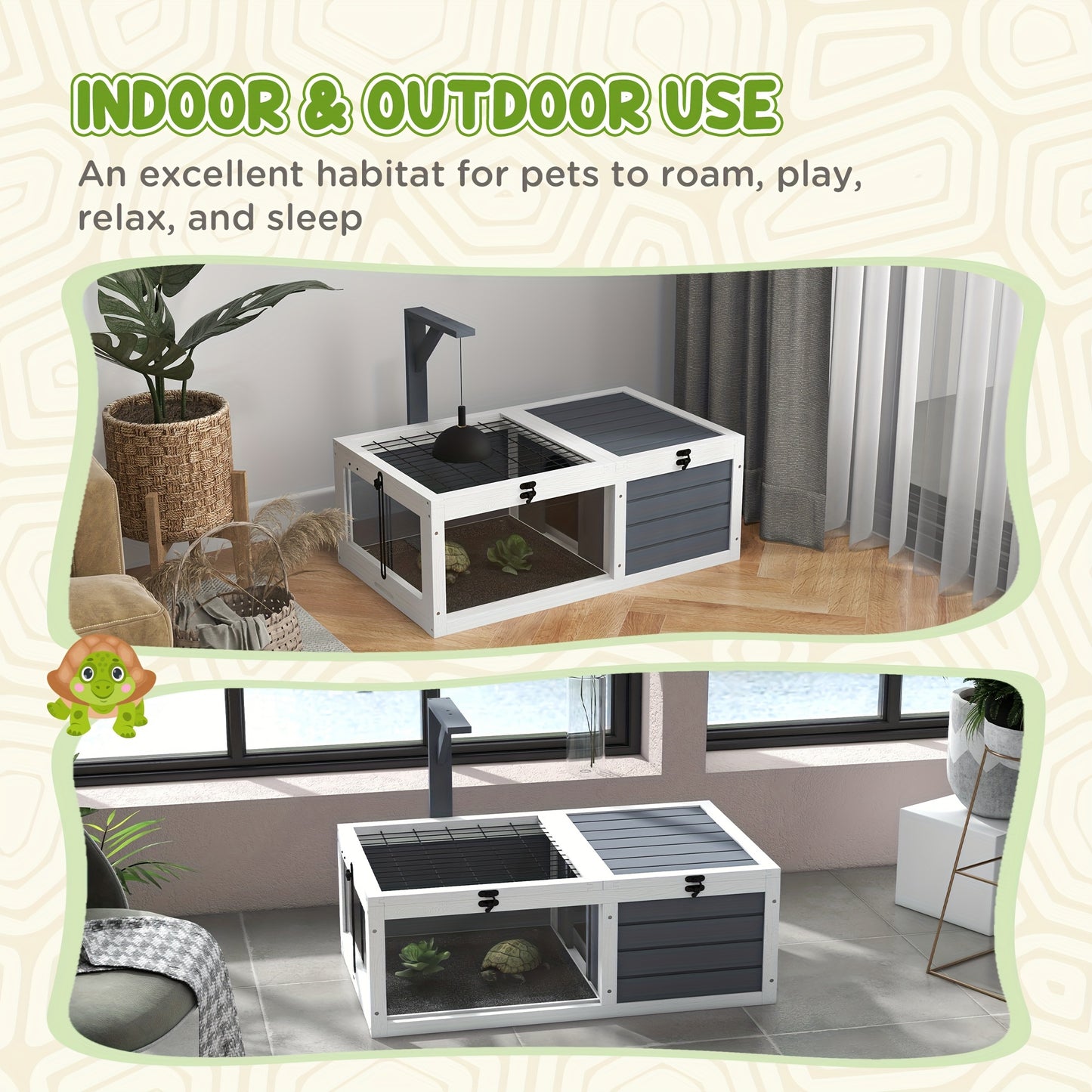 Wooden Tortoise Habitat with Pull-out Trays and Lamp Holder