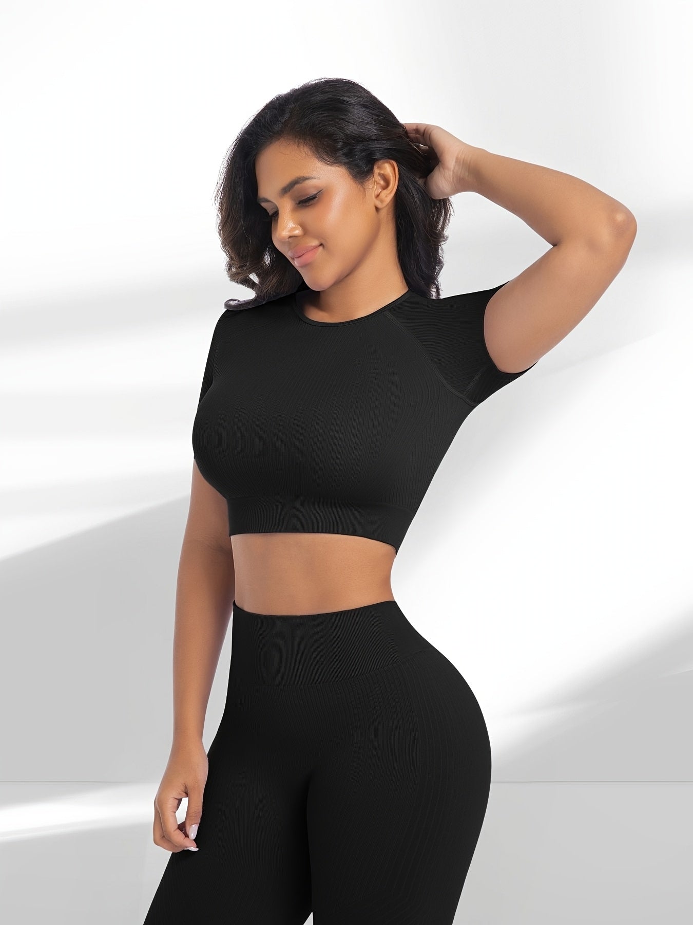 Two Piece Workout Set Crop Top With High Waisted Pants