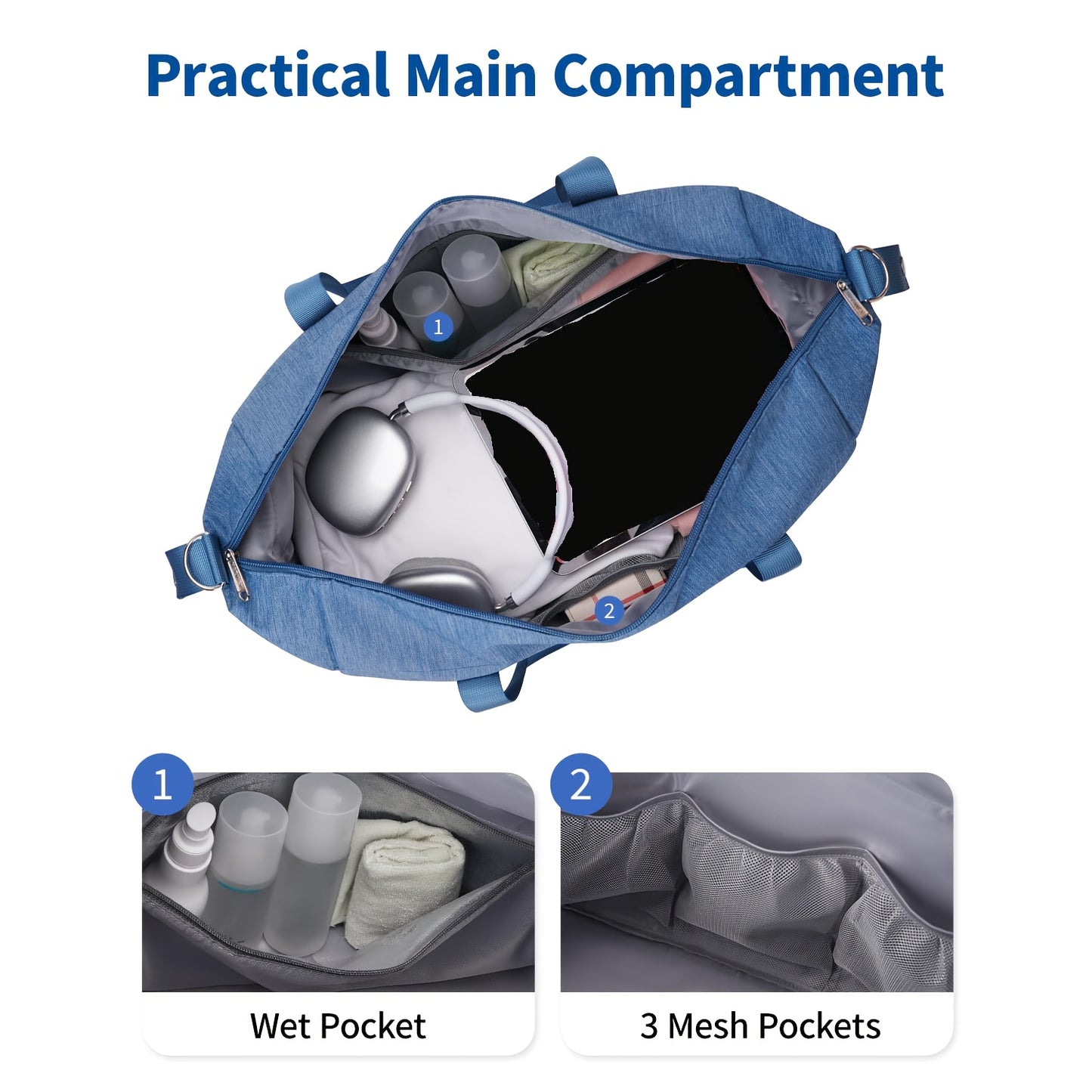Heavy Duty Travel Duffel Bag With Wet Pocket Stitching