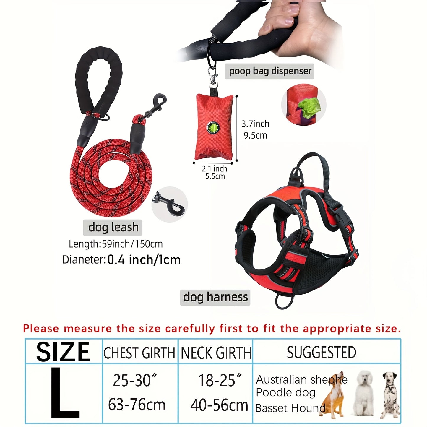 Escape-Proof Dog Harness Set with Leash and Poop Dispenser