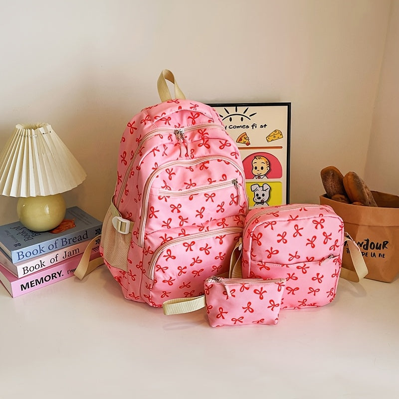 Fashionable Bow Print Backpack For Women College Style