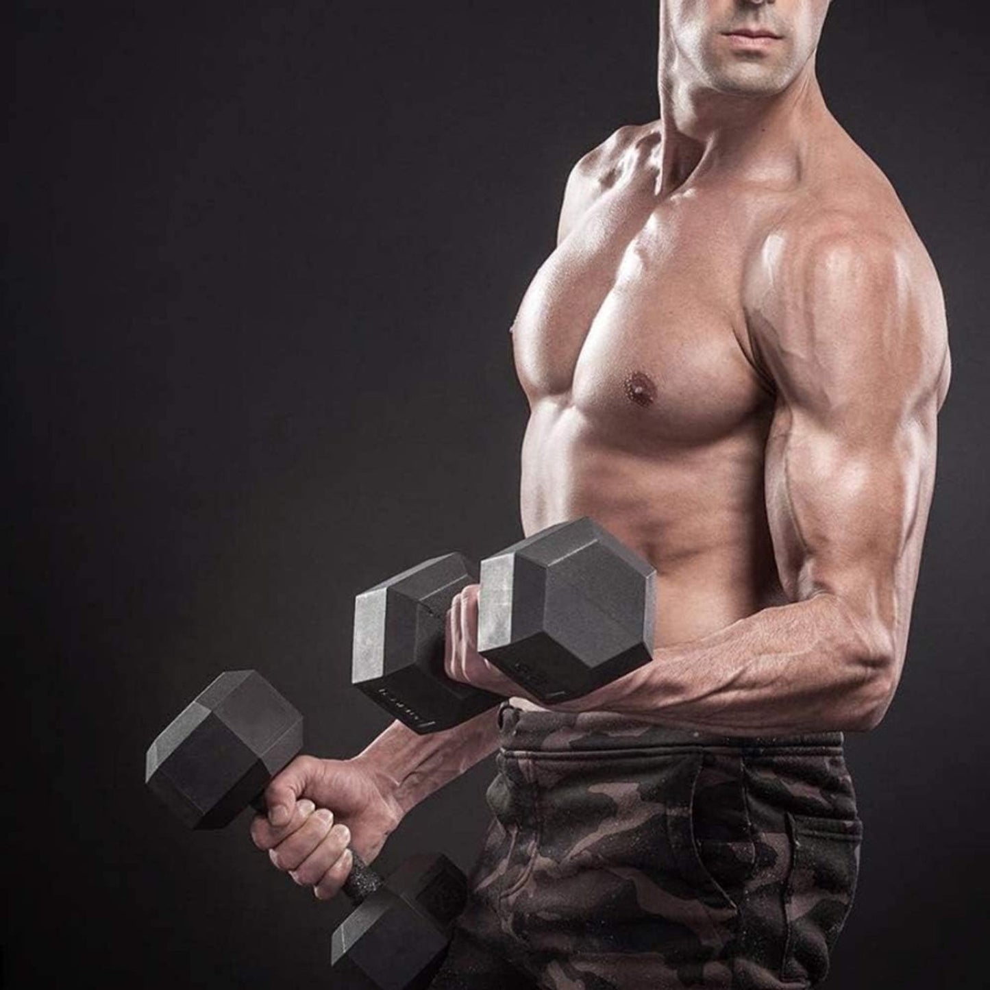 Rubber Coated Hex Dumbbell Set with Vertical Rack