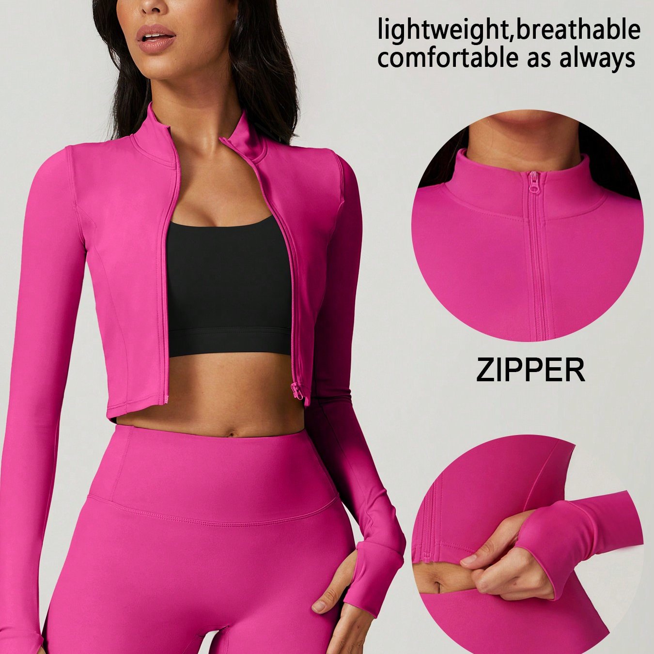 Womens Zip Up Crop Jacket And Biker Shorts Tracksuit Set