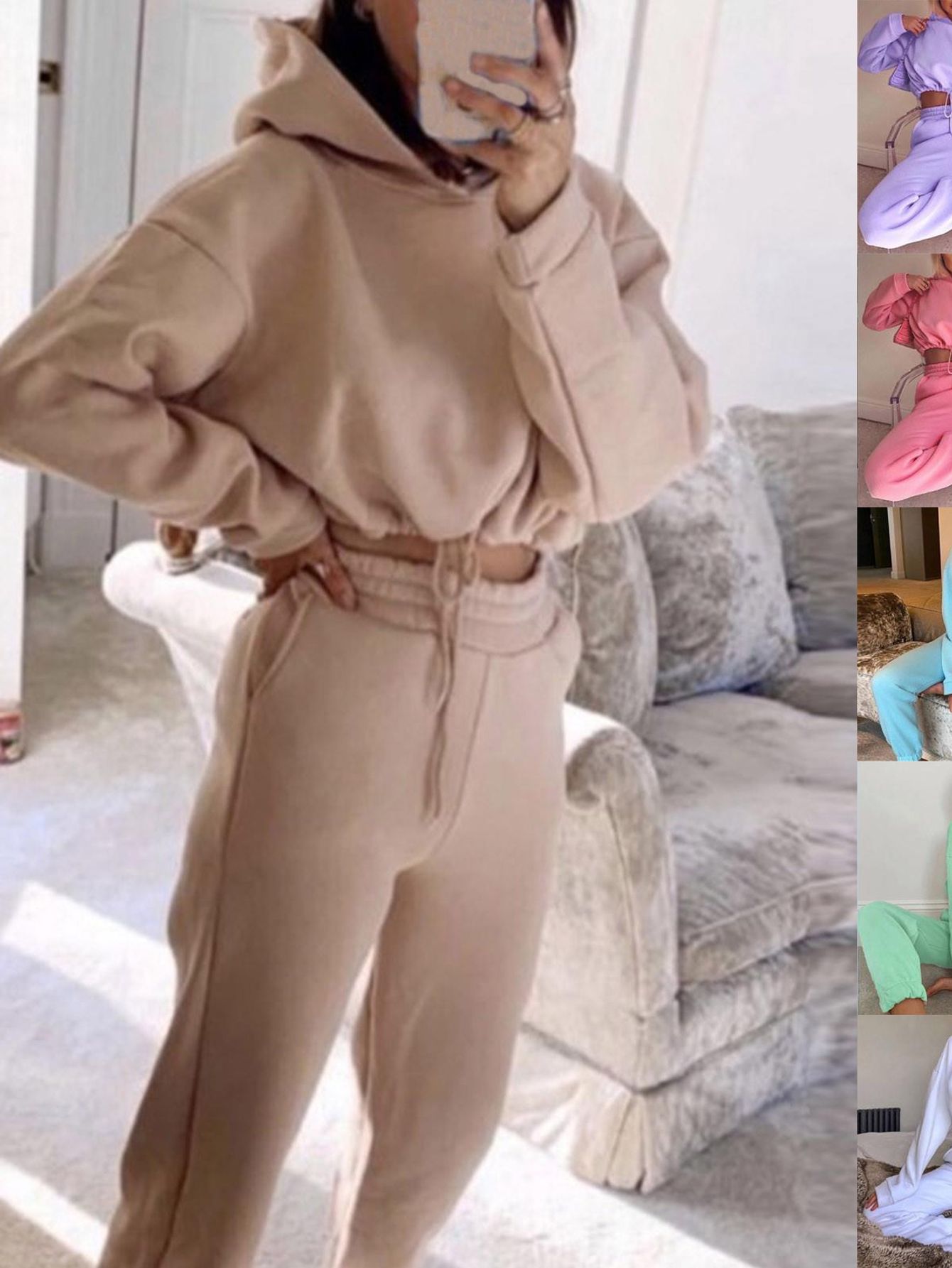 Hooded Long Sleeve Casual Sportswear Set With Drawstring