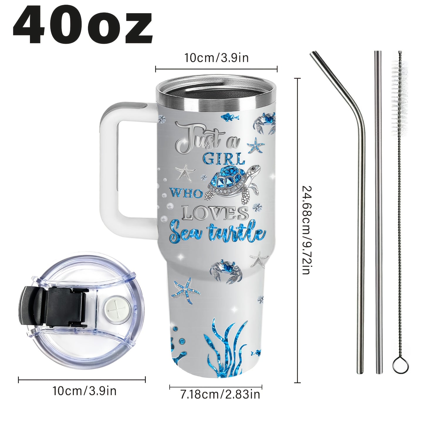 1pc Turtle Mug, Gift for Women with Turtles, Jewelry Turtle Gifts, Turtle Enthusiast Gifts, Turtle Coffee Mug, Turtle Stainless Steel Cup 40oz, with Handle and Lid, Sports Cup with Turtle Pattern, Outdoor Travel Cup