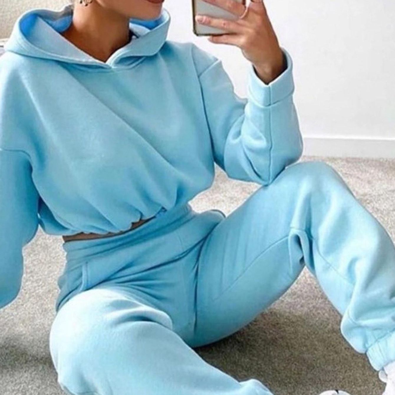 Hooded Long Sleeve Casual Sportswear Set With Drawstring