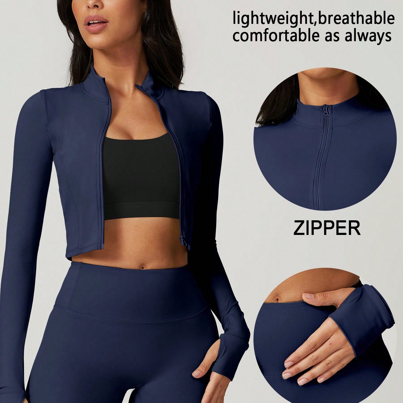 Womens Zip Up Crop Jacket And Biker Shorts Tracksuit Set