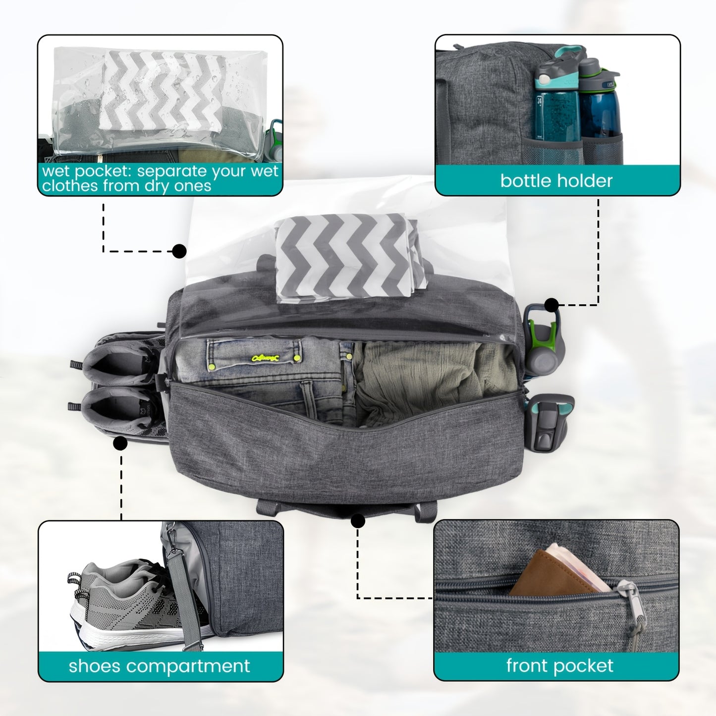 Heavy Duty Gym Duffle Bag With Shoe Compartment Wet Pocket