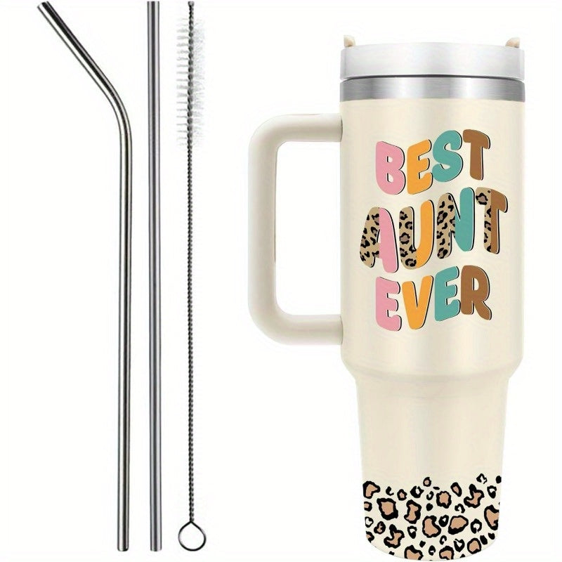 1pc 40oz Aunt Tumbler With Lid And Straw, Birthday Gifts For Aunt, Aunt Gifts For Women, Leopard Design, Gift For Aunt, Sports Water Bottle, Keep Warm, BPA-Free, Travel Mug, Perfect For Cars, Outdoor Sports, Perfect Gift For