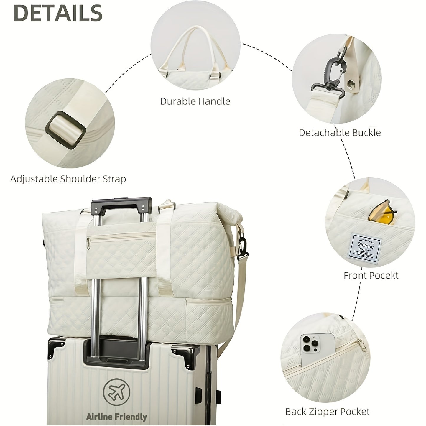 Women's Weekender Bag With Shoe Compartment Durable Duffle