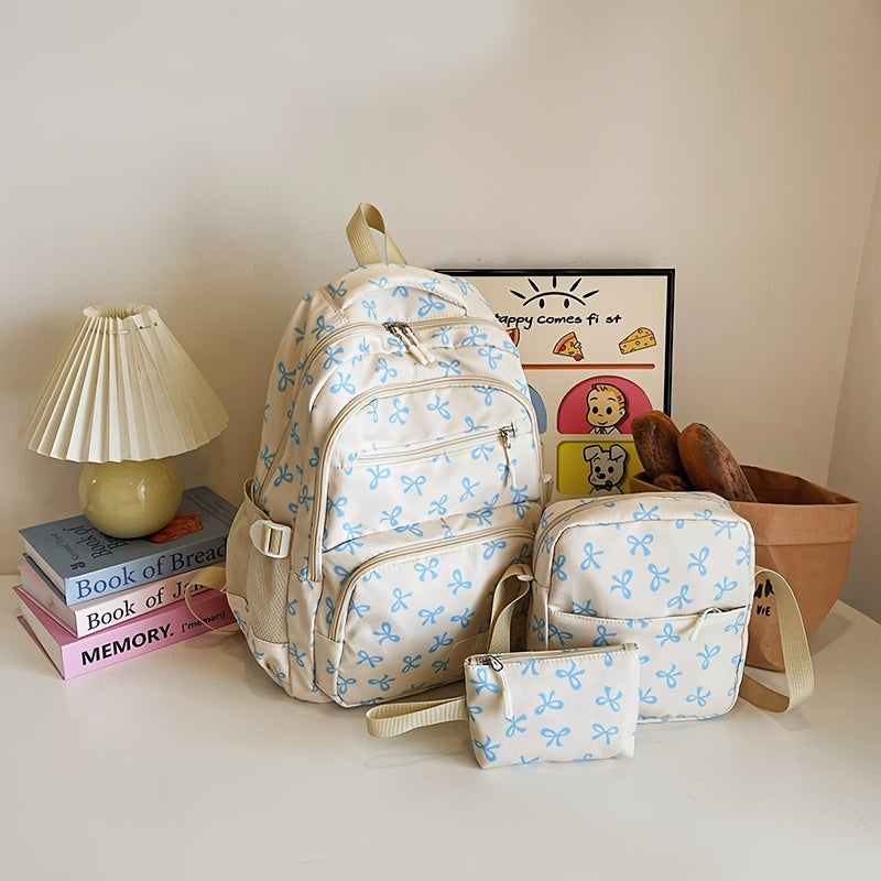 Fashionable Bow Print Backpack For Women College Style