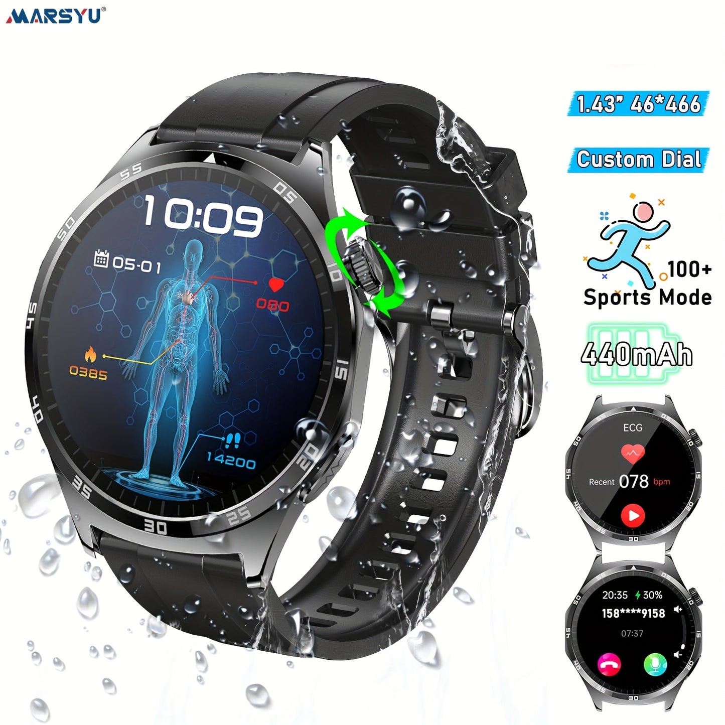 Marsyu Smartwatch Android IOS Compatible With Wireless Calls
