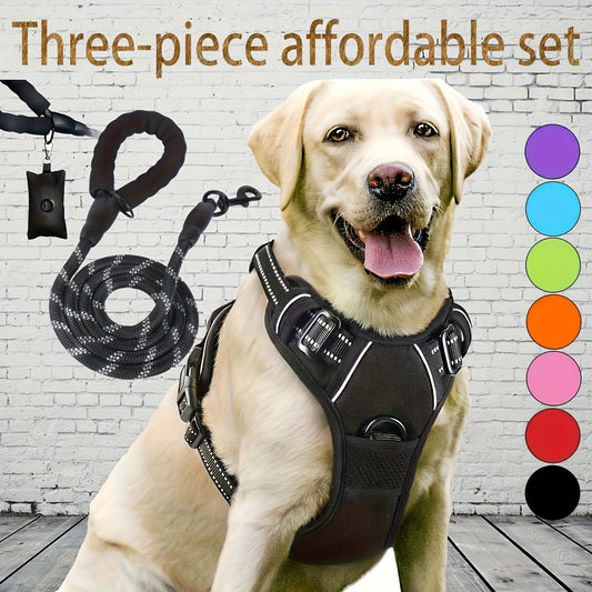 Escape-Proof Dog Harness Set with Leash and Poop Dispenser