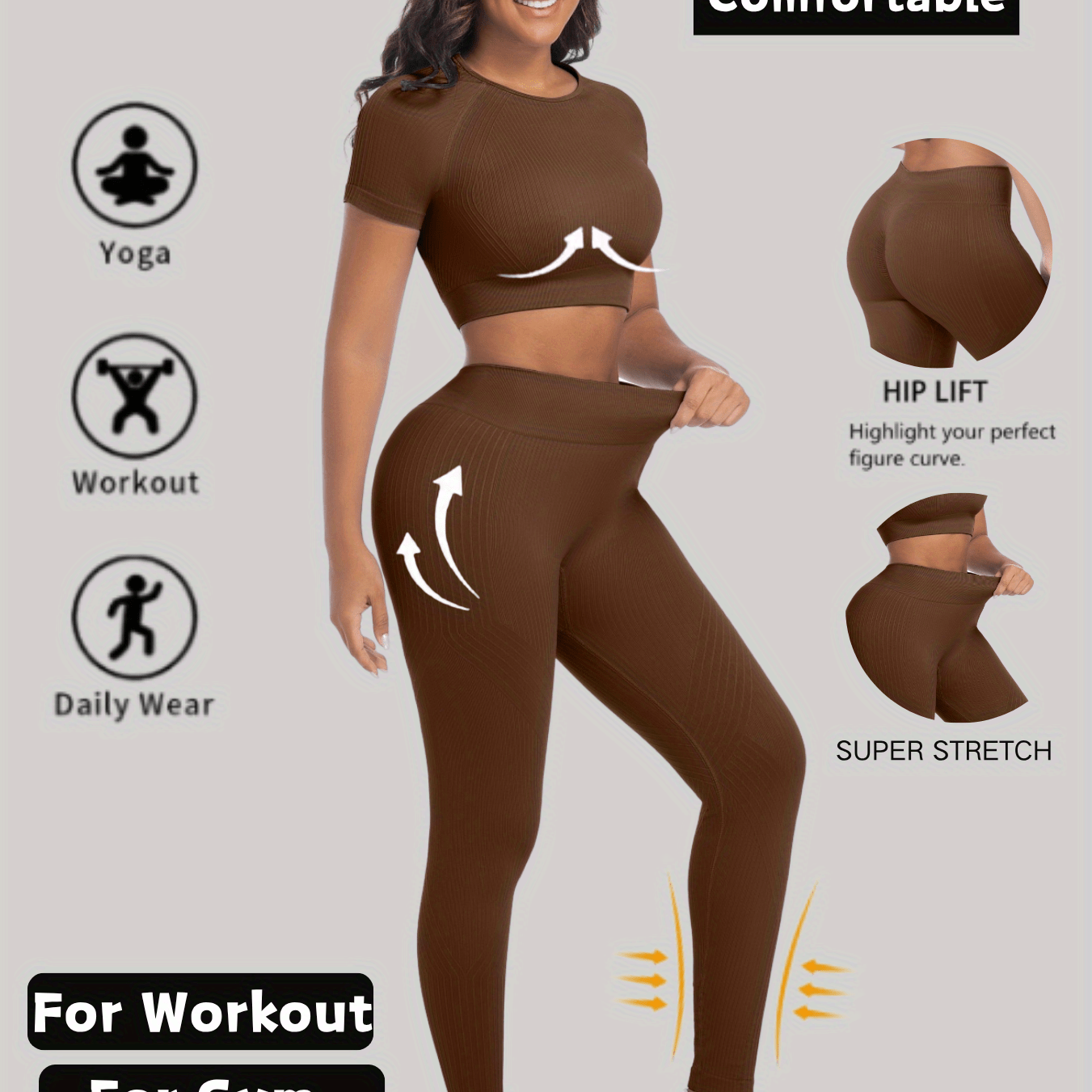 Womens Yoga Set Two Piece Workout Outfit For Daily Wear