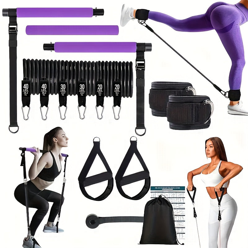 14pcs Pilates Bar Set with 6 Resistance Bands (180LBS), Multi-Functional Fitness Puller, Yoga Exercise Equipment, Home Pilates Stretching Trainer for Legs, Glutes, Waist, and Arms