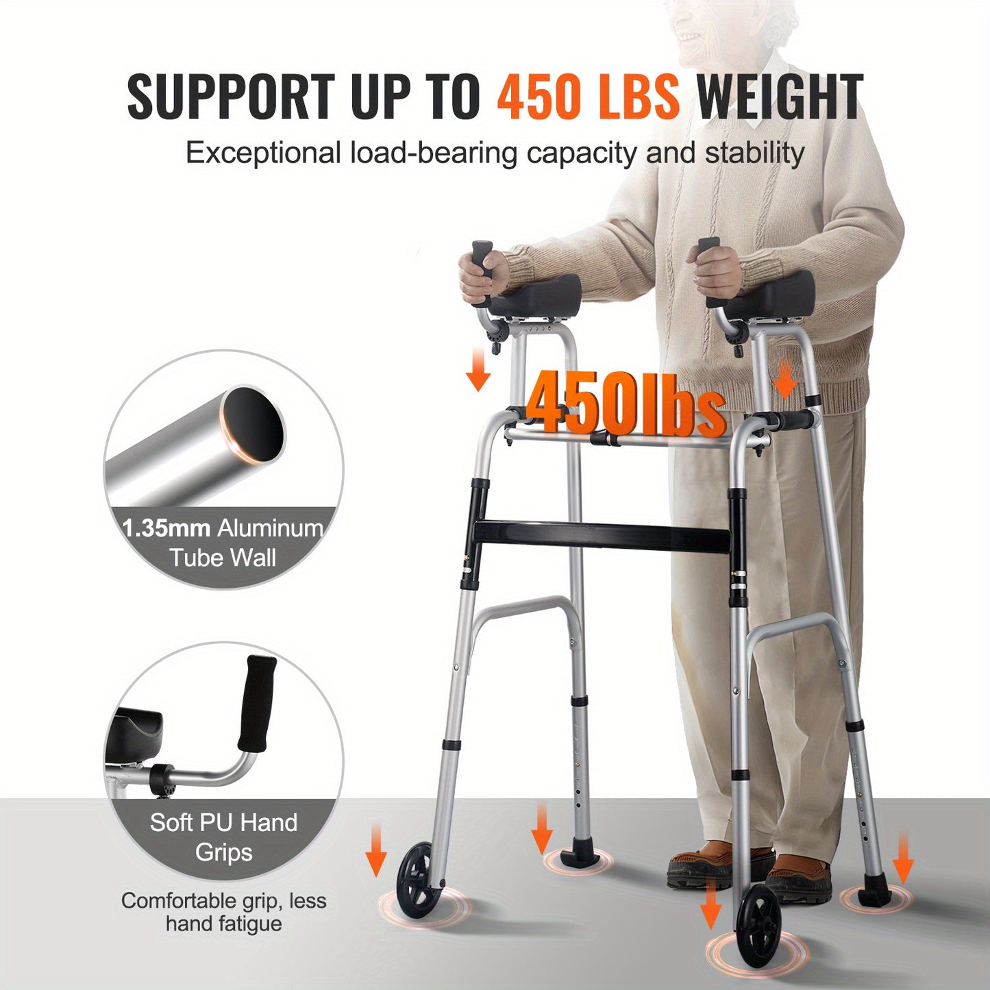 Happybuy 2 in 1 Folding Walker for Comfortable Mobility Assistance